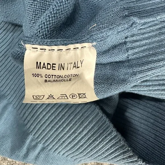 Cricket & Co Sweater Mens Medium Blue Cotton Italy Pullover Rib Hem Cuffs - Picture 5 of 7